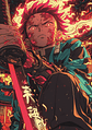 Cuadro Anime Demon Slayer Tanjiro Kamado Fuego - Miniatura 1