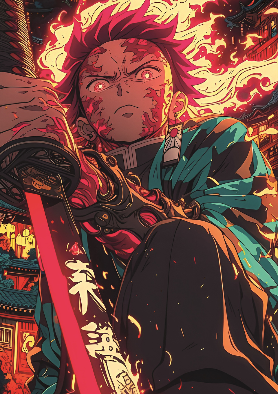 Cuadro Anime Demon Slayer Tanjiro Kamado Fuego 1