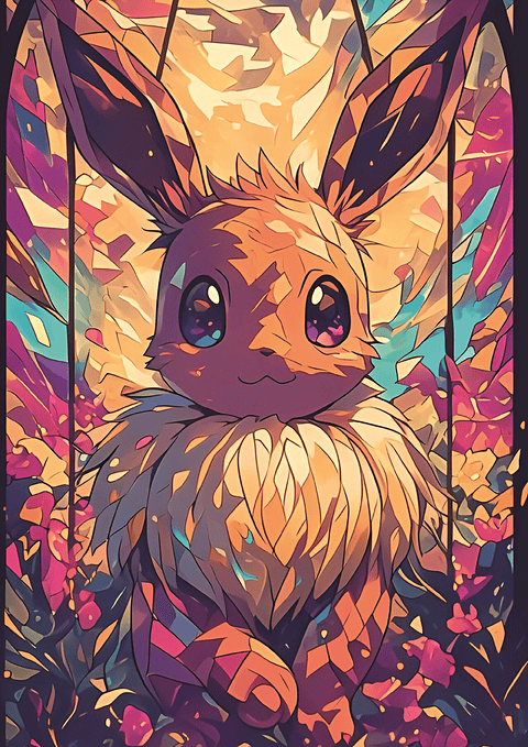 Cuadro Pokémon Eevee Arte Vitral Colorido