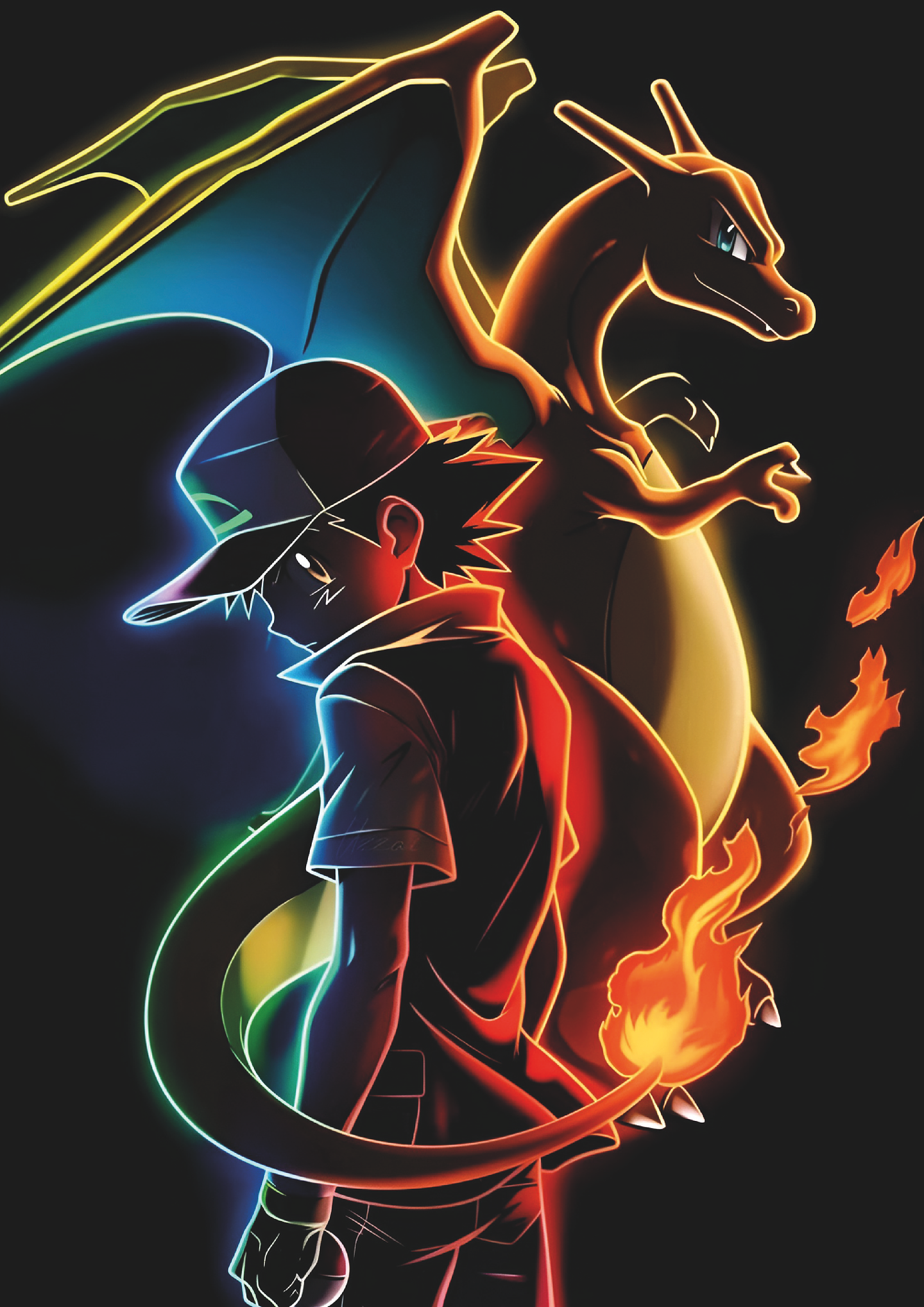 Cuadro Pokémon Entrenador y Charizard Neon 1