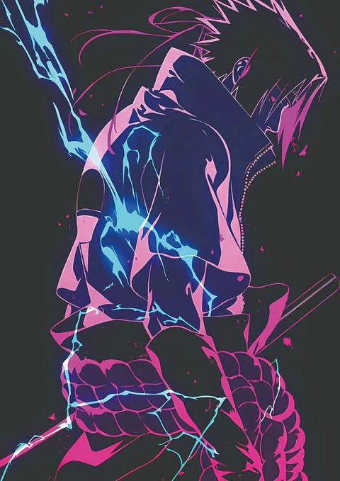 Poster Sasuke Uchiha Neon Holográfico Anime