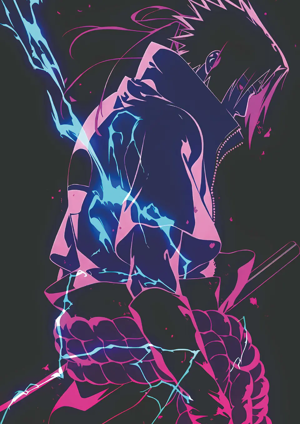 Poster Sasuke Uchiha Neon Holográfico Anime 1