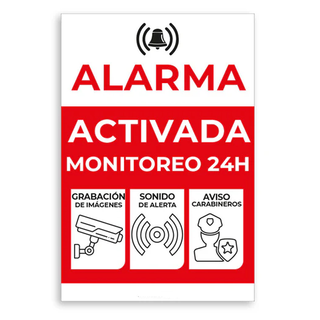 Aviso en base aluminio, Disuasiva Alarma Activada fondo blanco 1