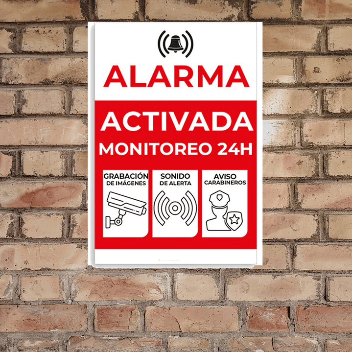 Aviso en base aluminio, Disuasiva Alarma Activada fondo blanco 2