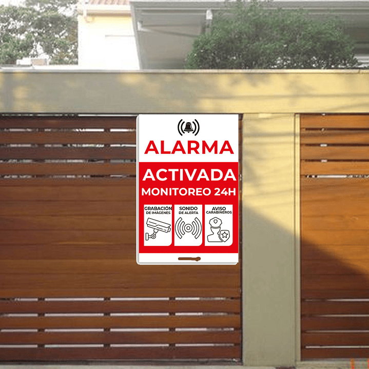 Aviso en base aluminio, Disuasiva Alarma Activada fondo blanco 3