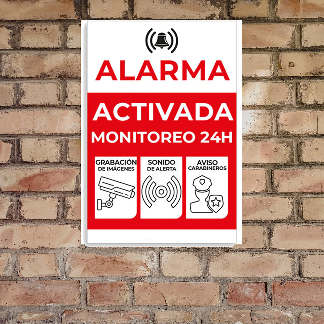 Aviso en base aluminio, Disuasiva Alarma Activada fondo Silver 2