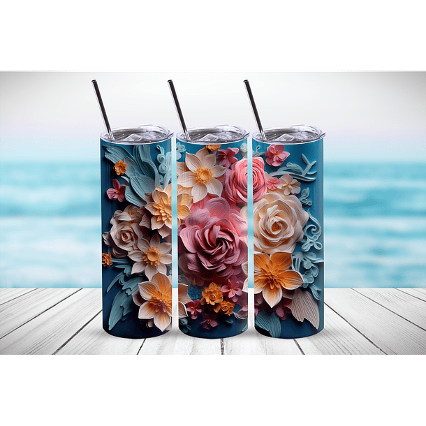 Vaso térmico 20 oz con diseño Flores 3D #8