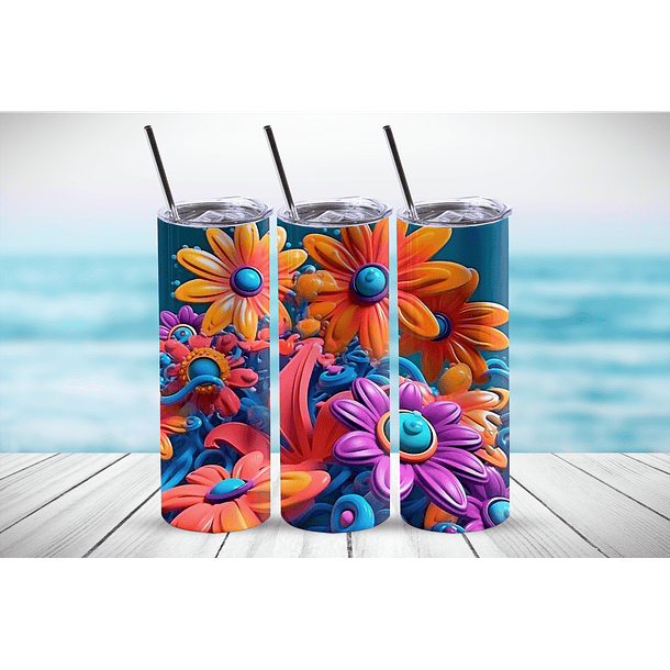 Vaso térmico 20 oz con diseño Flores 3D #10