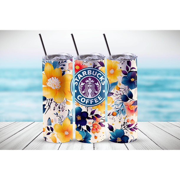 Vaso térmico 20 oz con diseño Flores Coffe #2