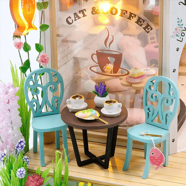 Cat Cafe Garden Miniatura Armable con Exhibidor - Hongda