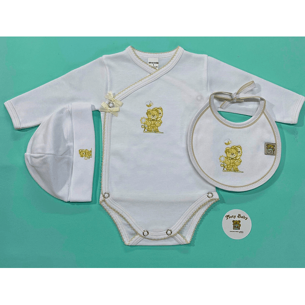 Conjunto de maternidade com body + Babete + gorro  ( estampado) 100% algodão