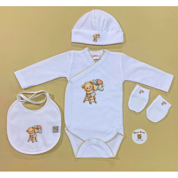 Conjunto de Body  Gorro  Babete + Luvas  100% algodão 2