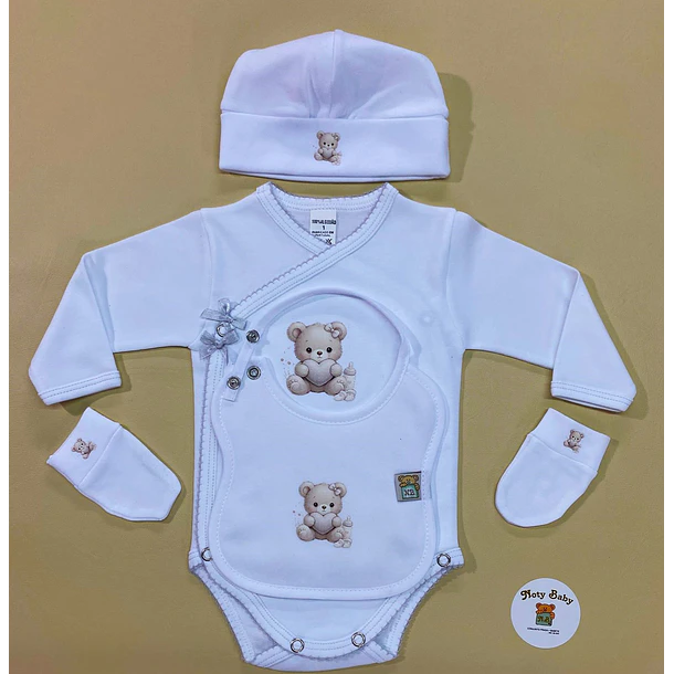 Conjunto de Body+ Gorro  +Babete + Luvas   100% algodão  2