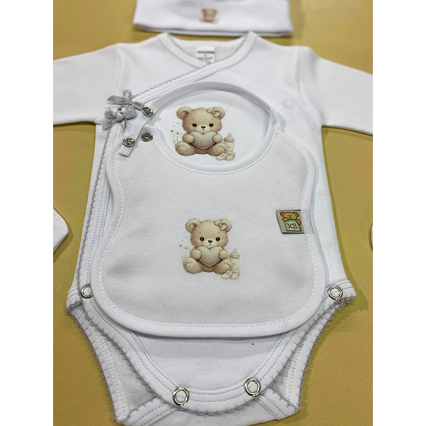 Conjunto de Body+ Gorro  +Babete + Luvas   100% algodão  3