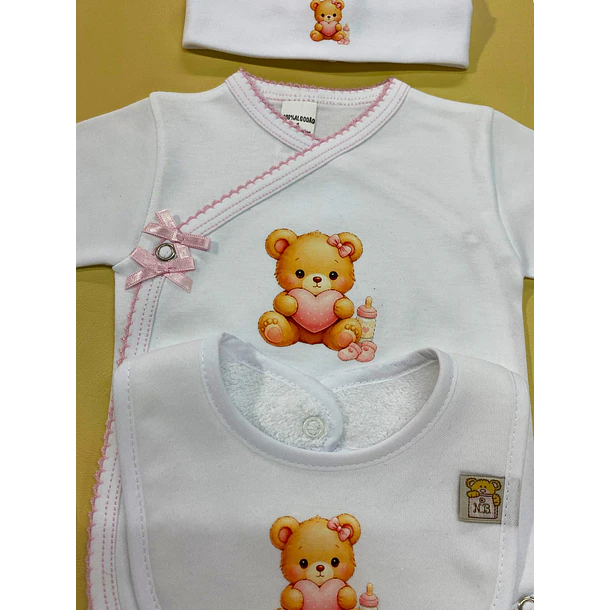 Conjunto de Body+ Gorro  +Babete + Luvas   100% algodão  3