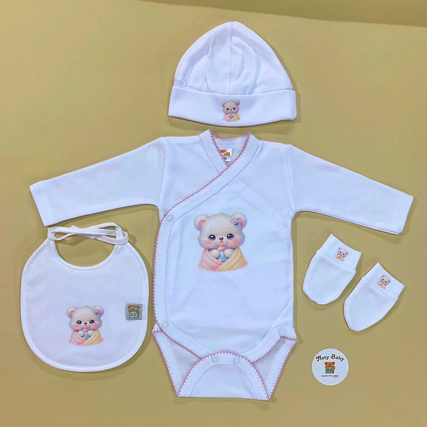 Conjunto de Body+   Gorro  +  luvas + Babete 100% algodão 2