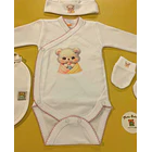 Conjunto de Body+   Gorro  +  luvas + Babete 100% algodão 3