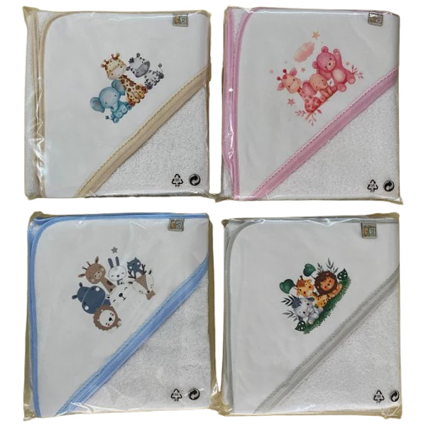 Toalhas com capuz estampado para bebé 100% algodão 1