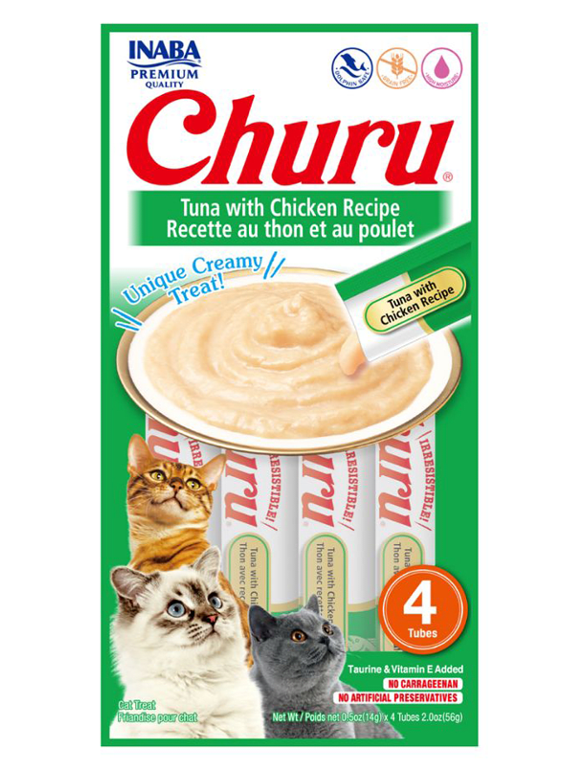 CHURU GATO SABOR ATÚN Y POLLO 4 TUBOS  1