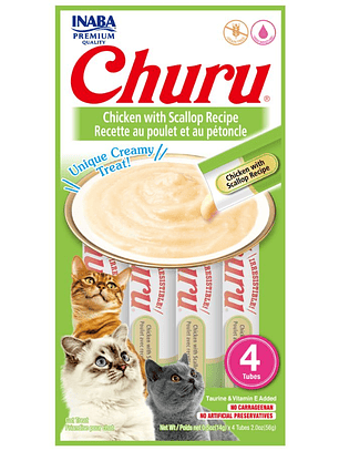 CHURU GATO SABOR POLLO Y OSTIONES 4 TUBOS 