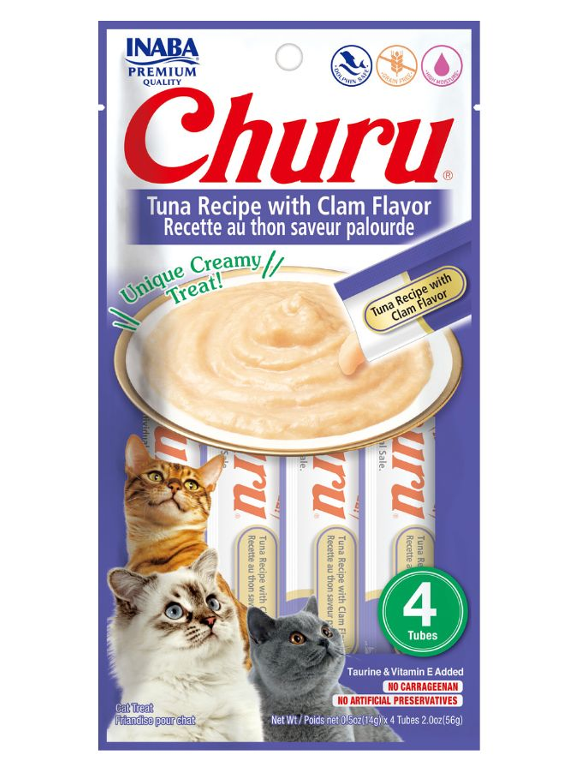 CHURU GATO SABOR ATÚN Y ALMEJA 4 TUBOS  1