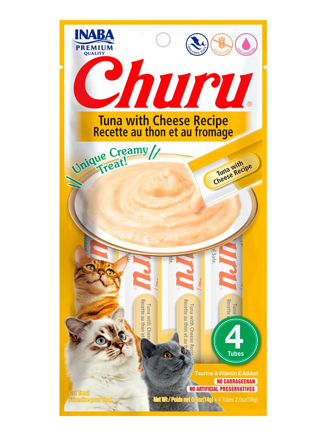 CHURU GATO SABOR ATÚN Y QUESO 4 TUBOS  1