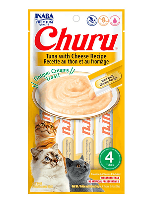 CHURU GATO SABOR ATÚN Y QUESO 4 TUBOS 