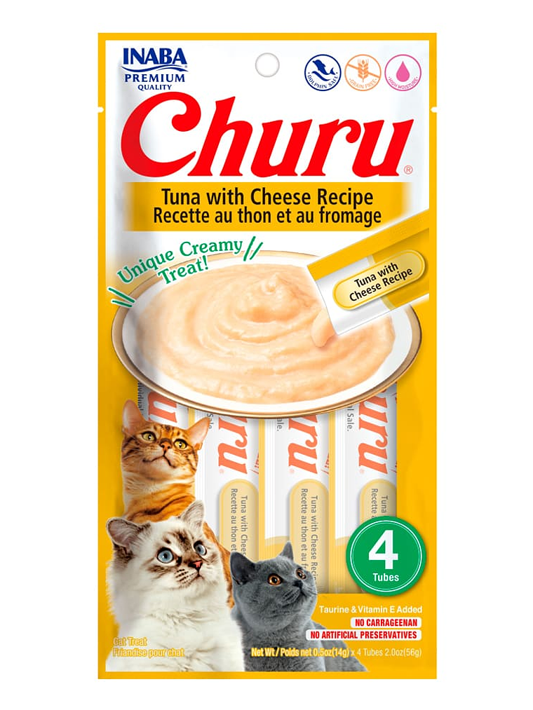 CHURU GATO SABOR ATÚN Y QUESO 4 TUBOS  1