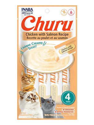 CHURU GATO SABOR POLLO Y SALMÓN 4 TUBOS 