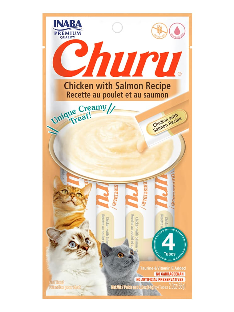 CHURU GATO SABOR POLLO Y SALMÓN 4 TUBOS  1
