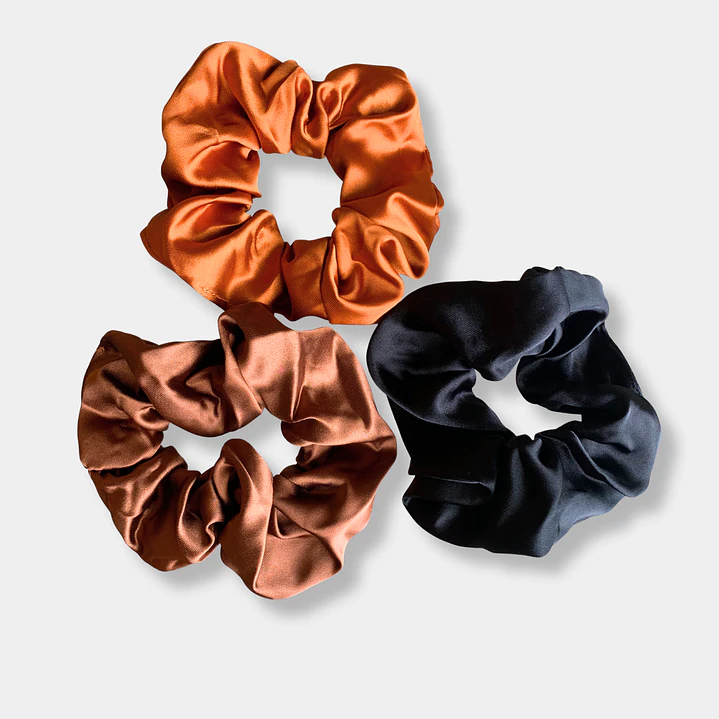 TRIO SCRUNCHIES SATINADOS OSCUROS 1