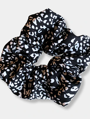 SCRUNCHIE NEGRO LEOPARDO BLANCO 