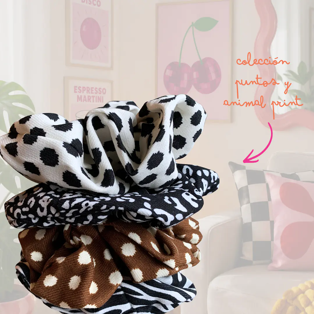 SCRUNCHIE NEGRO LEOPARDO BLANCO  2