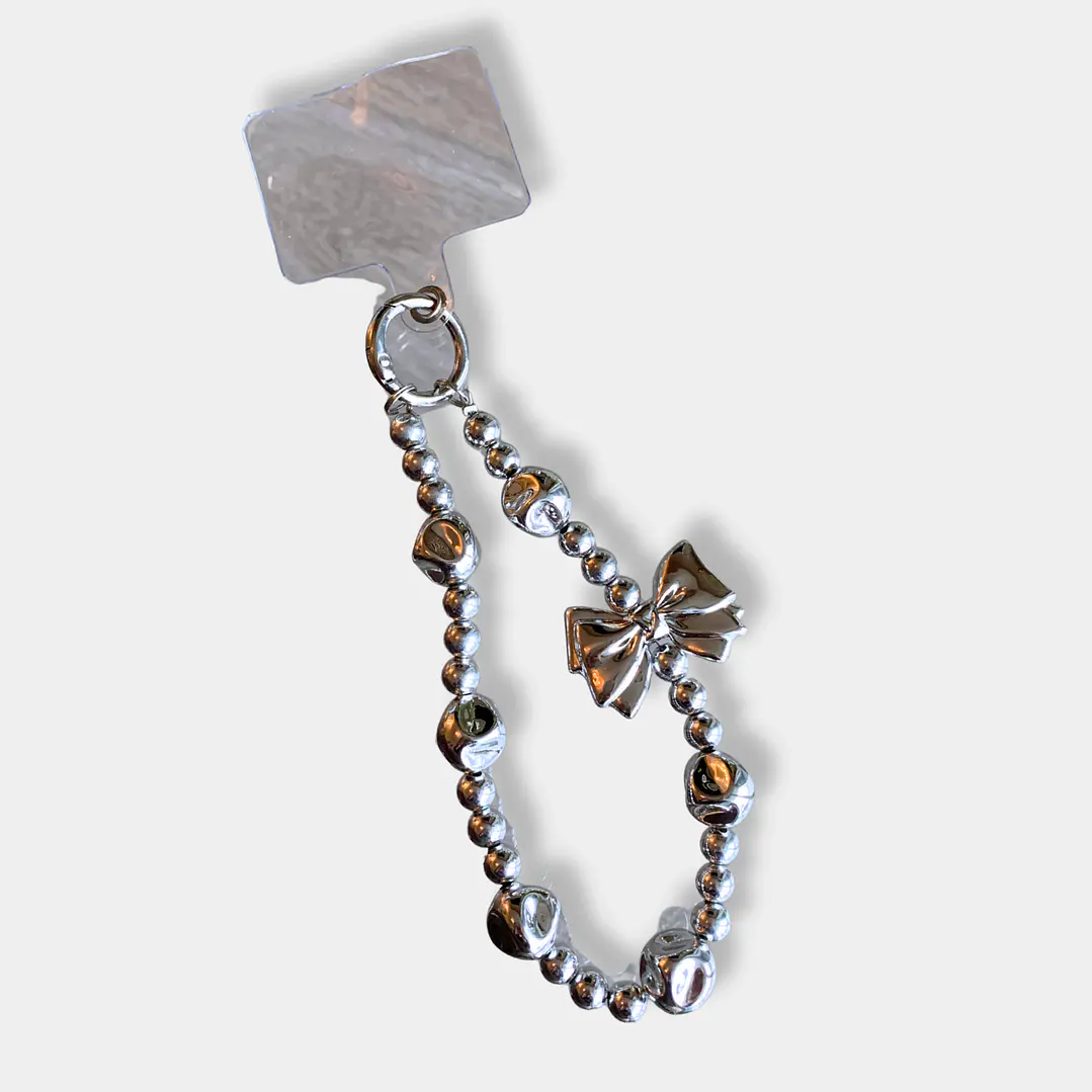 STRAP CELULAR PERLAS PLATEADO 1