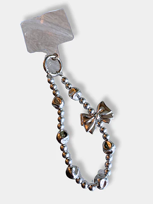 STRAP CELULAR PERLAS PLATEADO