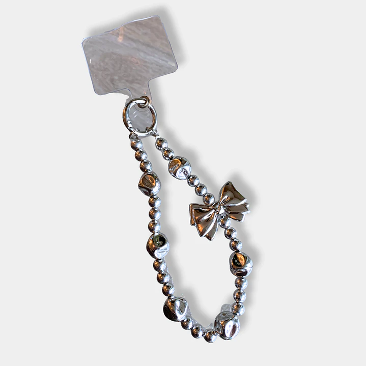 STRAP CELULAR PERLAS PLATEADO 1