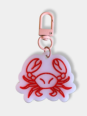 LLAVERO ACRILICO GRABADO CANGREJO GANCHO ROSA