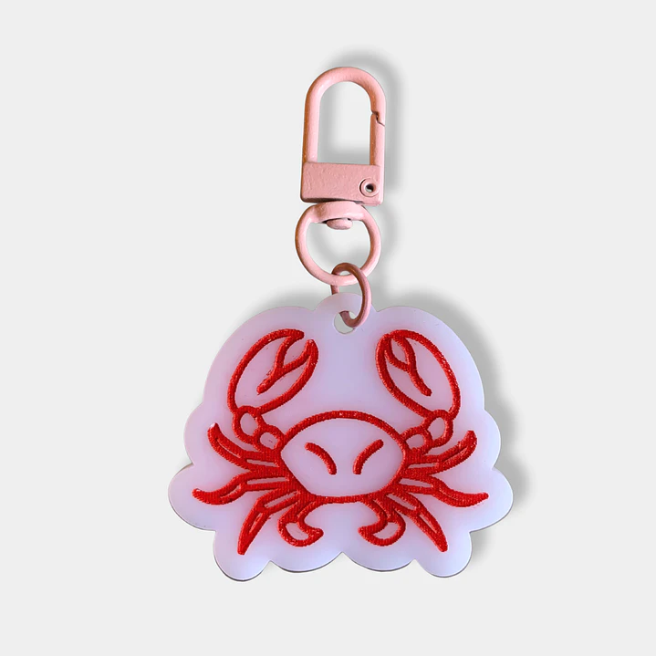 LLAVERO ACRILICO GRABADO CANGREJO GANCHO ROSA 1