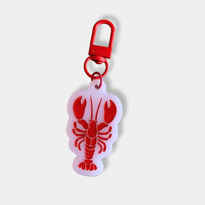 LLAVERO ACRILICO GRABADO LANGOSTA GANCHO ROJO 1