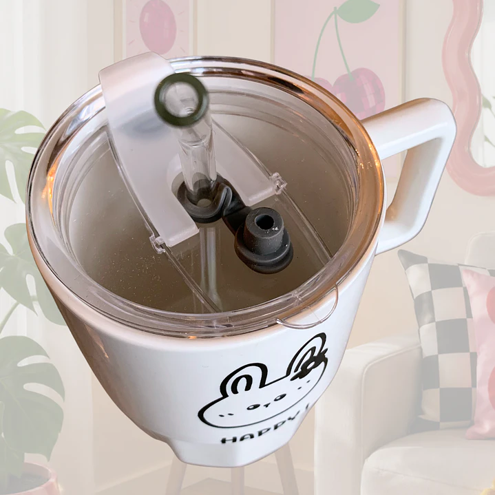 VASO CERAMICA BLANCO CON BOMBILLA CONEJO 2