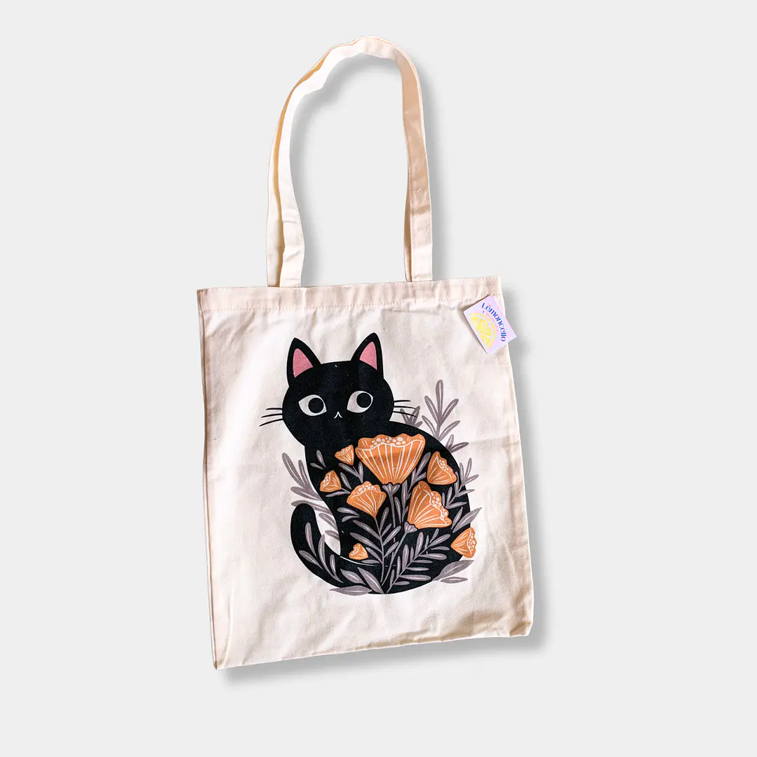 TOTTE BAG GATO NEGRO Y FLORES 1