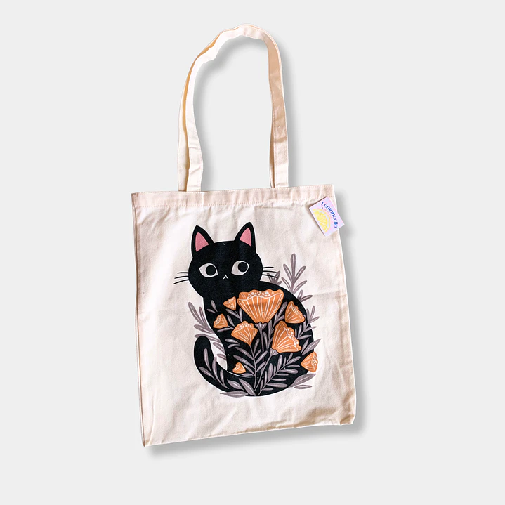 TOTTE BAG GATO NEGRO Y FLORES 1