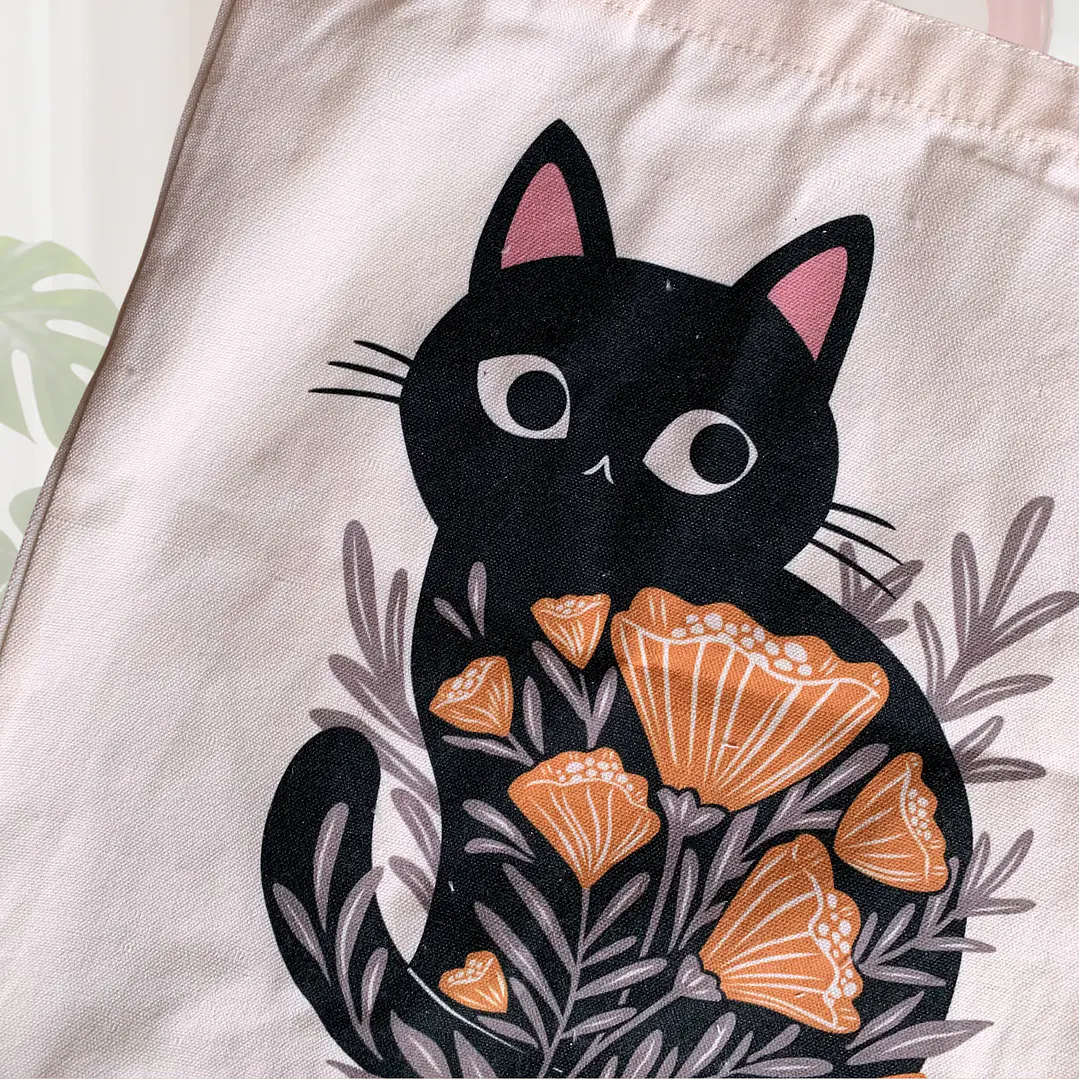 TOTTE BAG GATO NEGRO Y FLORES 2