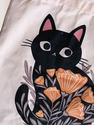 TOTTE BAG GATO NEGRO Y FLORES