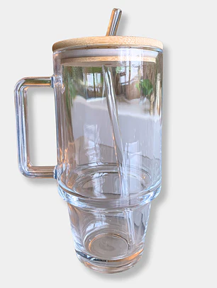 VASO VIDRIO BOMBILLA TAPA BAMBU