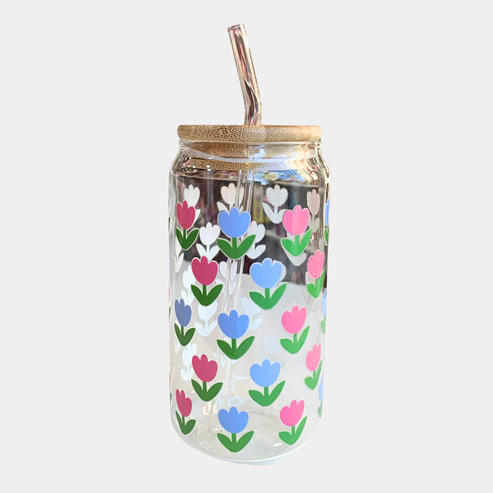 VASO VIDRIO TAPA BAMBU FLORES 1