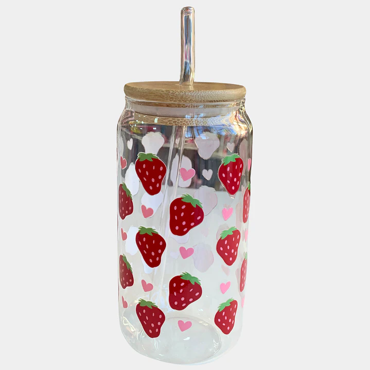 VASO VIDRIO TAPA BAMBU FRUTILLAS 1