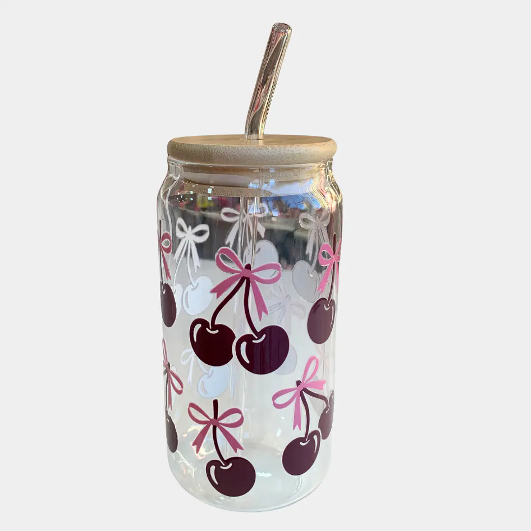 VASO VIDRIO TAPA BAMBU CEREZAS 1