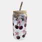VASO VIDRIO TAPA BAMBU CEREZAS - Miniatura 1