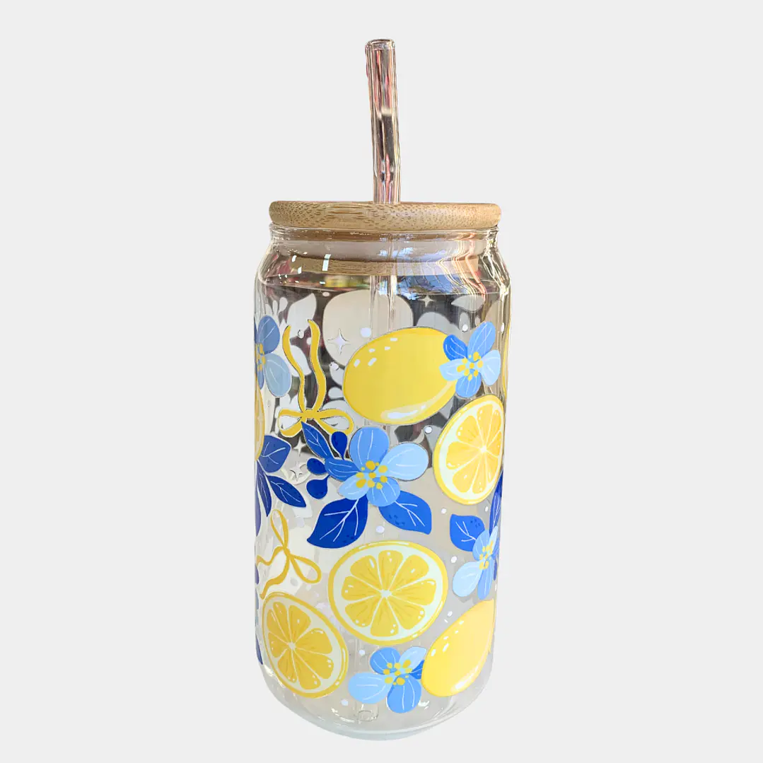 VASO VIDRIO TAPA BAMBU LIMONES  1